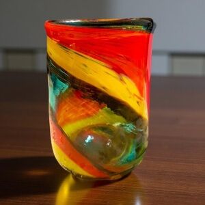Hand blown Muti colored glass / vase orange, yellow, greens handcrafted